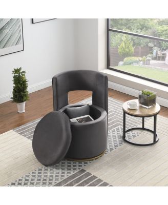  360° Swivel Velvet Accent Chair with Storage & Gold Base