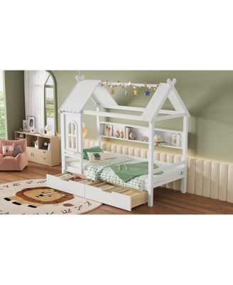 Streamdale Twin House Bed with Storage Drawers and Window, Solid Wood