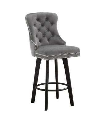  Modern Velvet Swivel Bar Stools with Ring - Dark Gray (2pcs