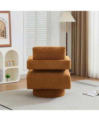  Caramel Swivel Accent Chair with Open Back and Removable Cushion