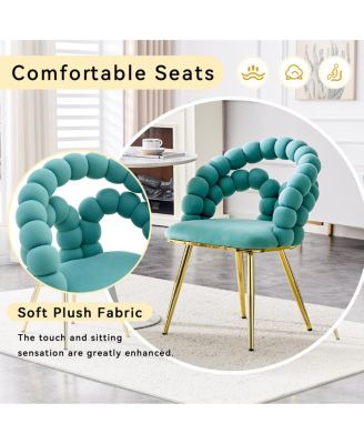 Set of 4 Teal Velvet Puffy Bubble Chairs with Gold Legs