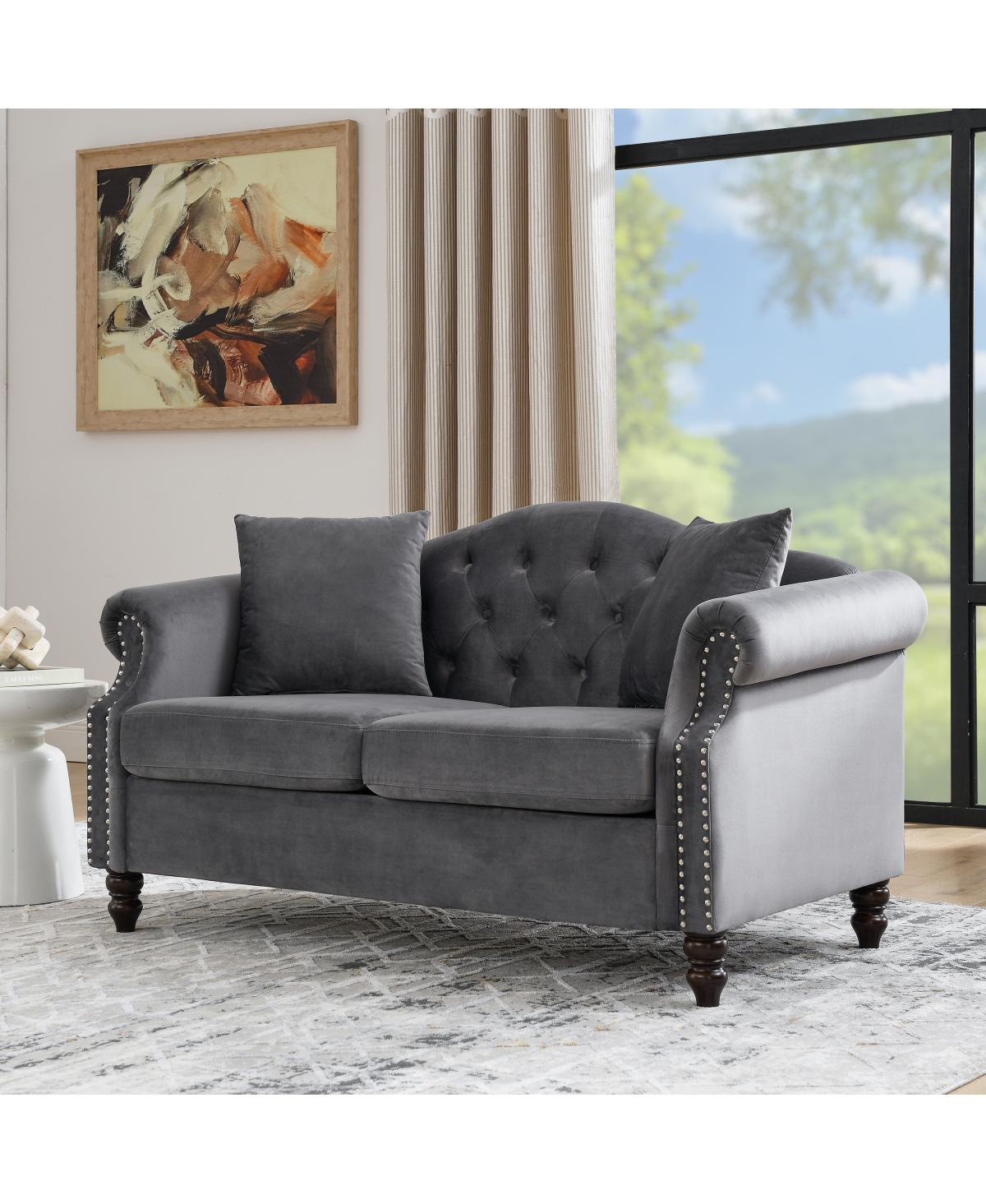 Streamdale Furniture Chesterfield 2-Seater Sofa with Rolled Arms and Nailhead Trim