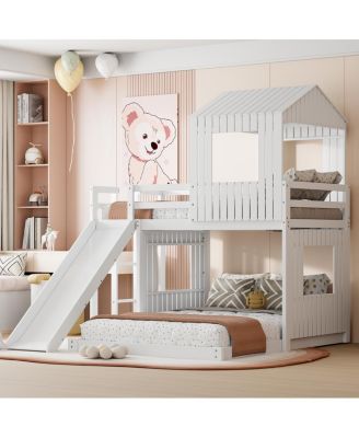 Streamdale Wooden Twin Over Full Bunk Bed with Playhouse, White