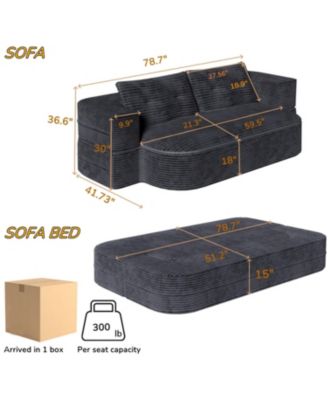 78.7" Foldable Corduroy Sofa Bed with Blanket & Pillows