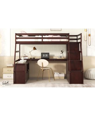  Twin Size Loft Bed with 7 Drawers 2 Shelves and Desk - Espresso