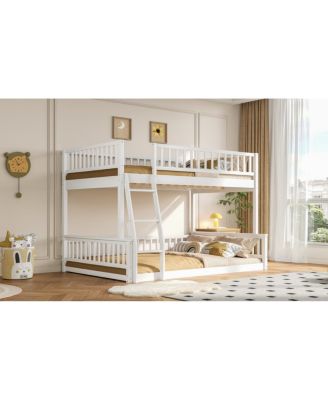 Full XL over Queen Bunk Bed with Ladder and Guardrails, White