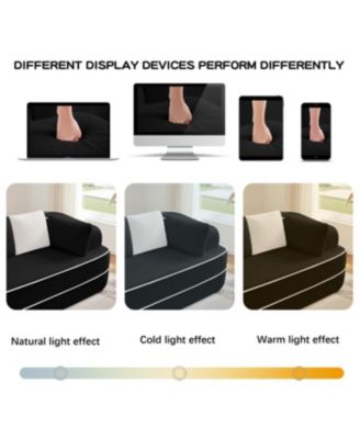 106" Teddy Fabric Boneless Sofa, Contrast Color L-Shaped Chaise Couch