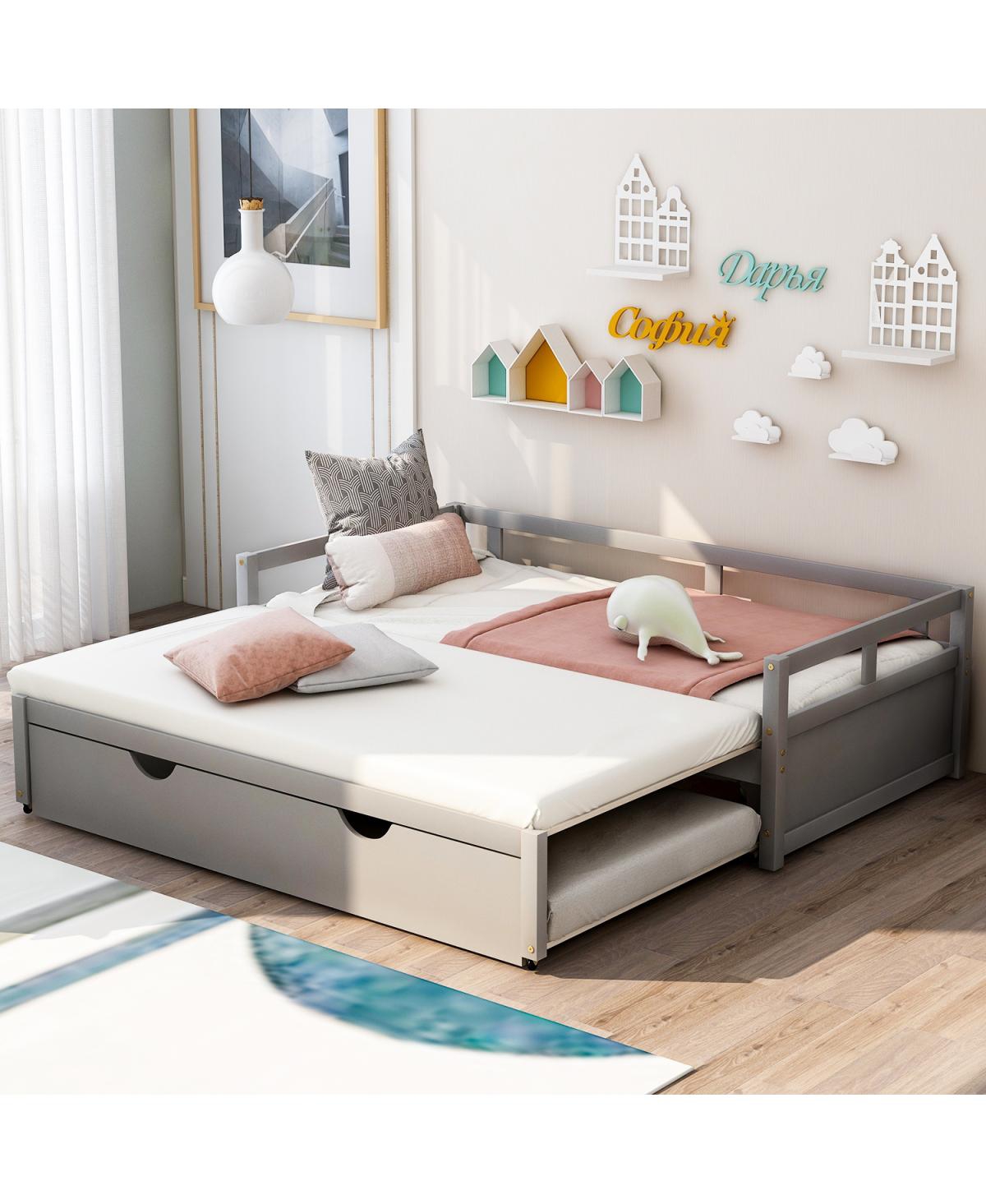 Streamdale Furniture Extending Daybed with Trundle, Wooden Daybed with Trundle