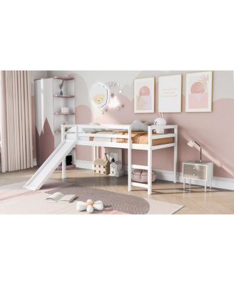 Loft Bed with Slide, Multifunctional Design, Twin (White)