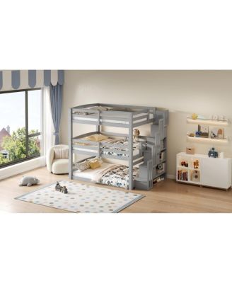 Full Size Triple Bunk Bed with Storage Staircase, Separate Design