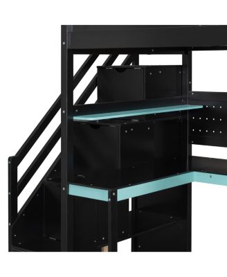 Twin Gaming Loft Bed with Storage Stairs, Desk, Shelves & Pegboard