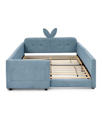 Boucle Rabbit Ear Platform Bed with Safety Rail