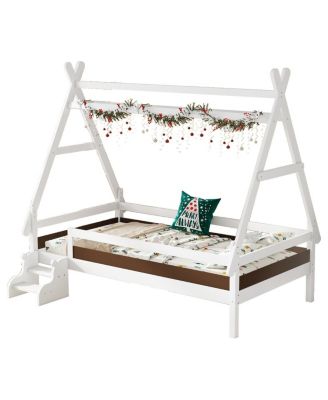  Twin House Platform Bed with Stairs, Solid Wood