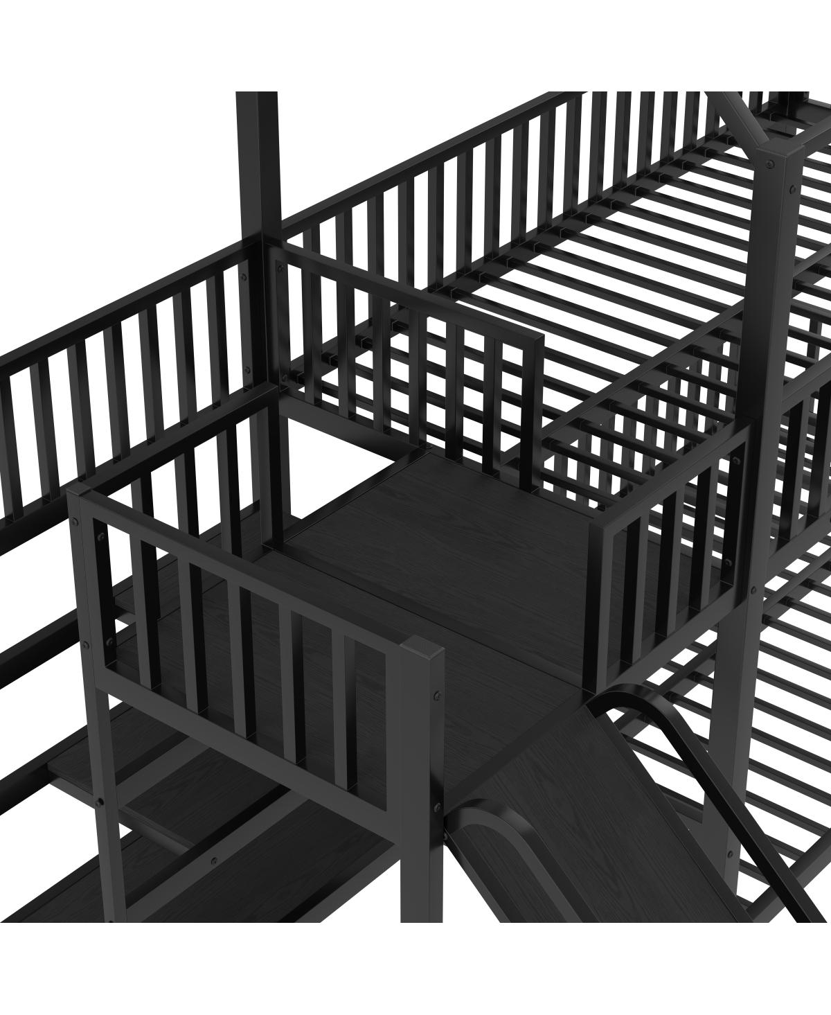 Streamdale Furniture Twin metal House Bunk Bed with Storage Stairs, Slide, Safety Rails