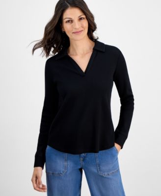 Women's Waffle-Knit Collared Top