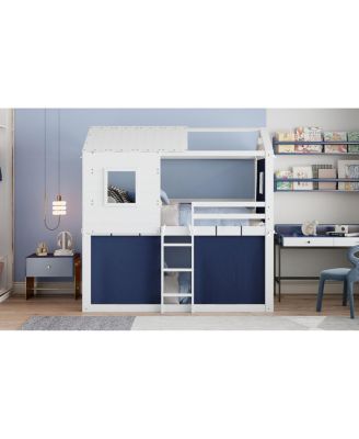 Twin Size Bunk Wood House Bed with Tent