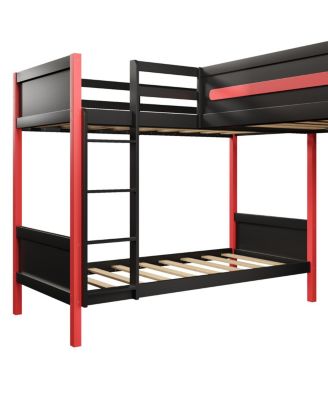  L-Shaped Gaming Loft Bunk Bed with Desk, Shelves & LED