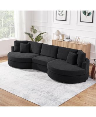3-seater 129" Curved Upholstered Sofa Couch, Dark Gray