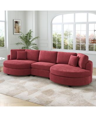 3-seater 129" Curved Upholstered Sofa Couch, Dark Gray