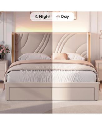 Bed Frame with Storage Wingback Headboard