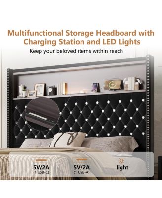 Full Size Velvet Tufted Bed Frame with USB