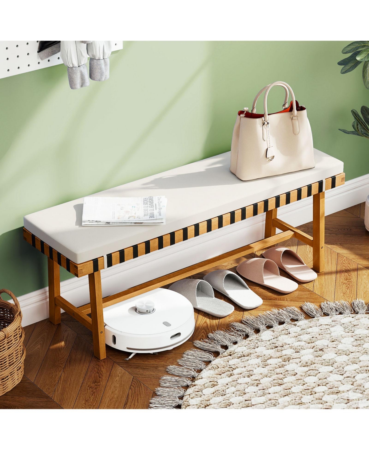 Slickblue 48" Acacia Wood Outdoor Bench with Thick Padded Cushion