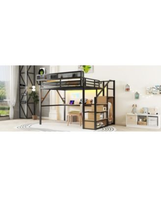 Queen Loft Bed with Desk, Stairs & Light