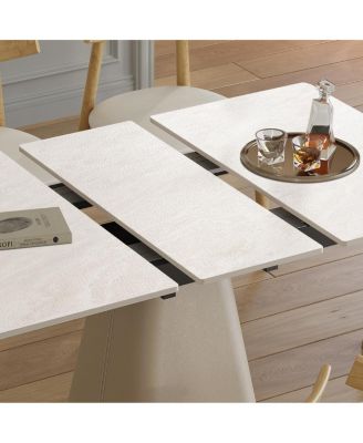  Retractable Rock Slab Folding Dining Table, Modern Square Expandable Table
