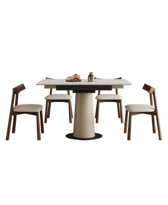 Streamdale Retractable Rock Slab Dining Table Set, 5-Piece Expandable Table with 4 Chairs