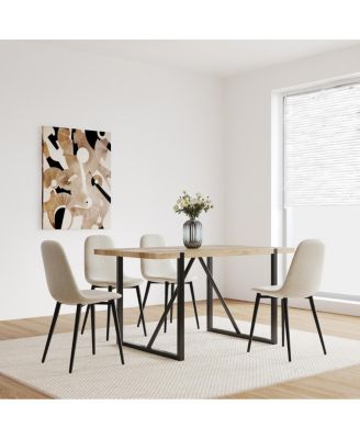 55" MDF Wood Dining Table & 4 Modern Linen Chairs Set