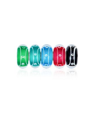 Set of 5 Jewel Tone Stripe Dots Swirl Bubble Murano Glass Charm Bead Set for Bracelet