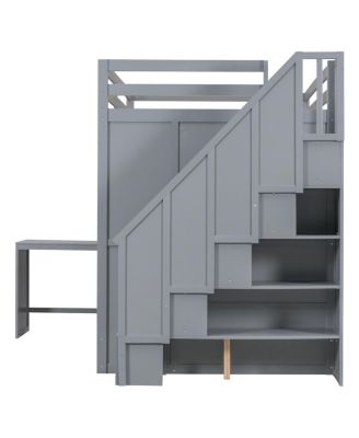 Full Size Loft Bed with Wardrobe, Desk and Shelves