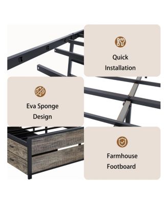 King bed frame with storage headboard and 12 drawers, metal platform foundation