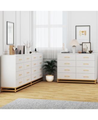 8-Drawer Bedroom Dresser, Large Storage Tower with Wooden Frame, Wide Chest Organizer with Drawer Inserts for Living Room Closet Hallway