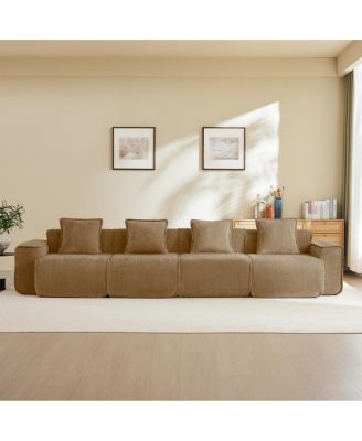  Streamlined Deep Seat Modular 4-Seat Boneless Sofa with French Edge Piping, Brown Velvet