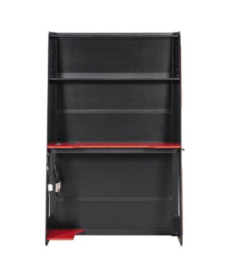 Wood Loft Bed with Desk, Multi-storage Shelves and RGB Light