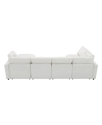  130" Modular Cloud Sofa Bed, 6-Seat Chenille Sectional Couch with Ottoman & Ottoman