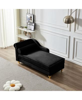  Modern Upholstery Chaise Lounge Chair with Storage Velvet (Black