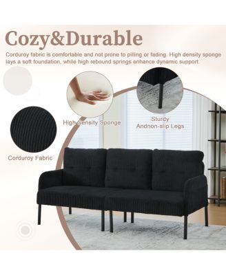 Oversized Corduroy Loveseat Sofa with Metal Legs & Side Pockets