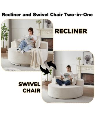  55"L Chenille Foam Single Swivel Chair, Fluffy Modern Sleeper, 360 Degree Swivel