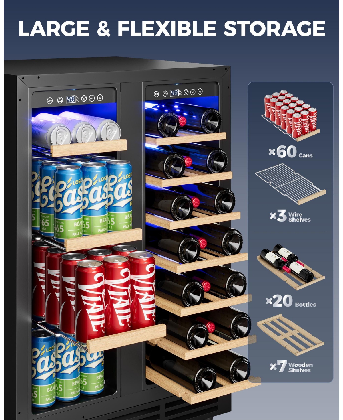 Euhomy 24-in 21Bottles/88cans Black Built-in/Freestanding Indoor Beverage Refrigerator with Glass Door