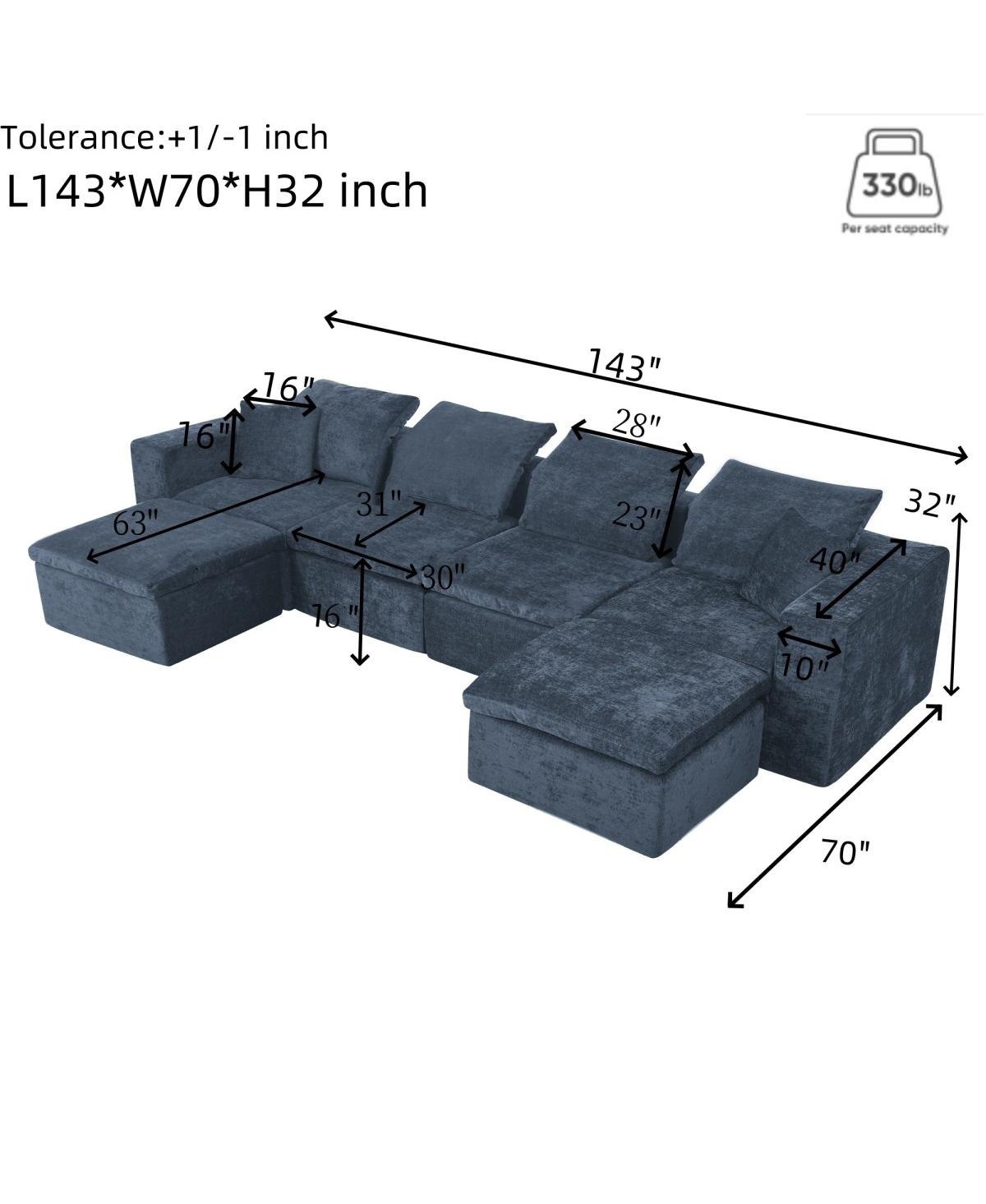 Streamdale Furniture 143" Cloud Sectional Couch with Comfy Chaise, U-Shaped Modular Sofa, Blue