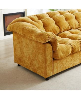 Yellow 94.8" Chenille Modern Comfort Deep Seat Sofa