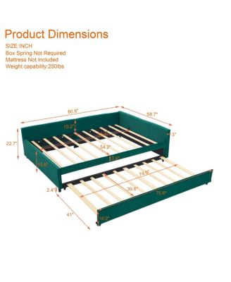  Emerald Upholstered Daybed with Trundle, Modern Diamond Grid Design