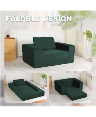  Compression Human Dog Sofa Bed for Adult & Pets, Modern Floor Couch with Pillow, Dark Green