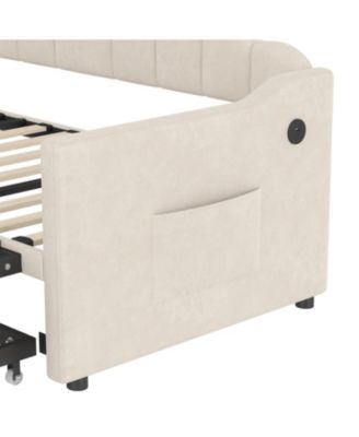 Upholstered Twin Daybed with Pop Up Trundle & USB Charging