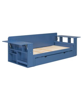 Daybed with Removable Desk, Storage Drawers & Hydraulic Side Table
