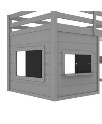 Twin Loft Bed with Slide, Chalkboard, Bookshelf & Rails