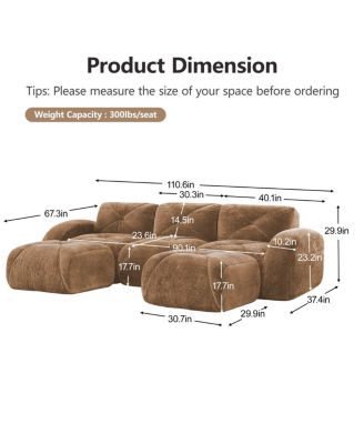 Camel U-Shaped Boneless Sofa with Tufted Design and Movable Ottomans
