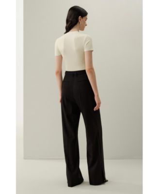 Women's Silk Wool High-Waisted Wide-Leg Pant
